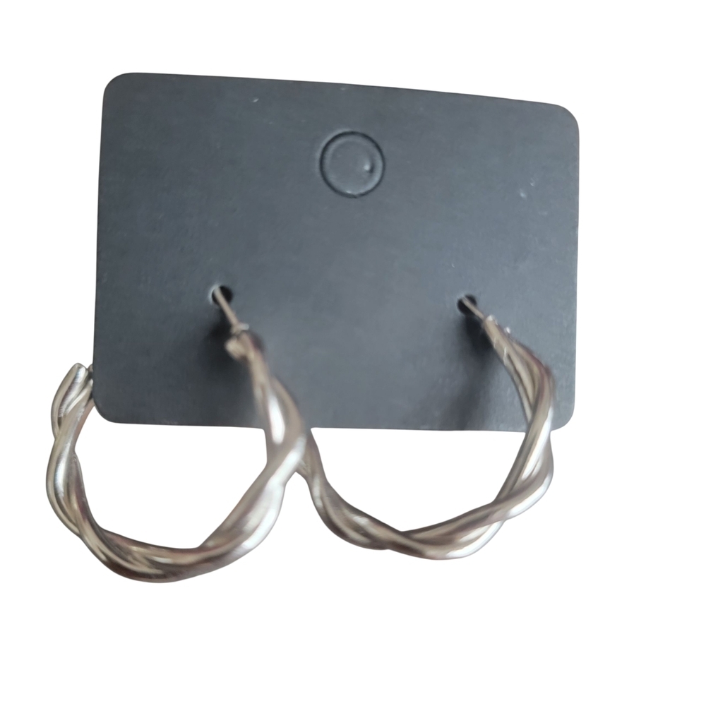 Chic Twisted Silver Hoop Earrings